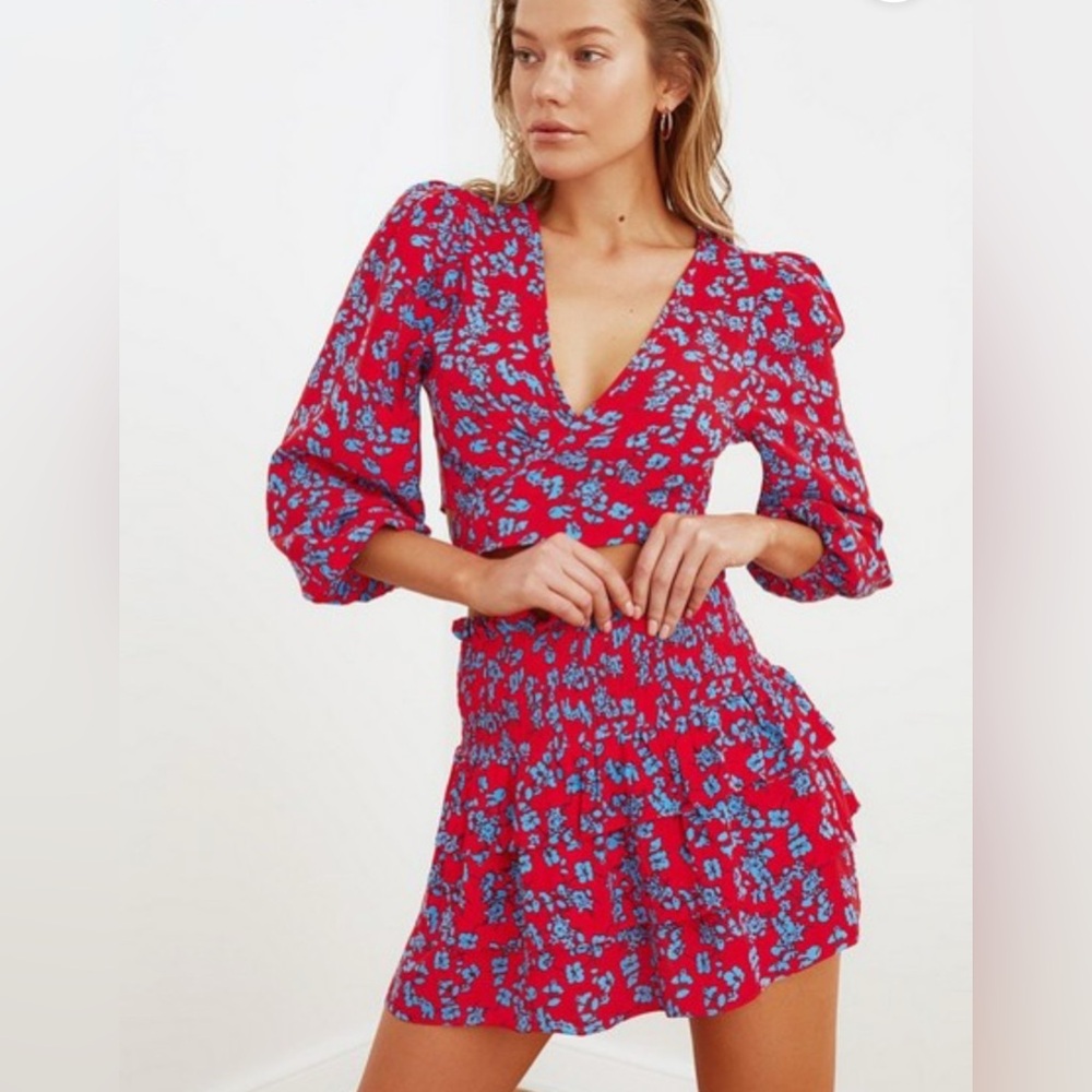 TRENDYOL Red Co-Ord Set top and mini skirt size small 2 pieces